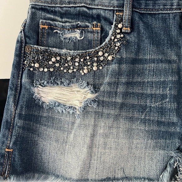 A & F Abercrombie & Fitch Denim Jean Shorts Stones Pearls embellished Sz. 4 W27 - Picture 7 of 9